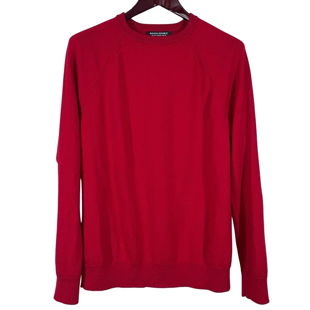 Banana Republic Baruffa Merino Wool Sweater Mens L TALL Red Extra Fine Knit